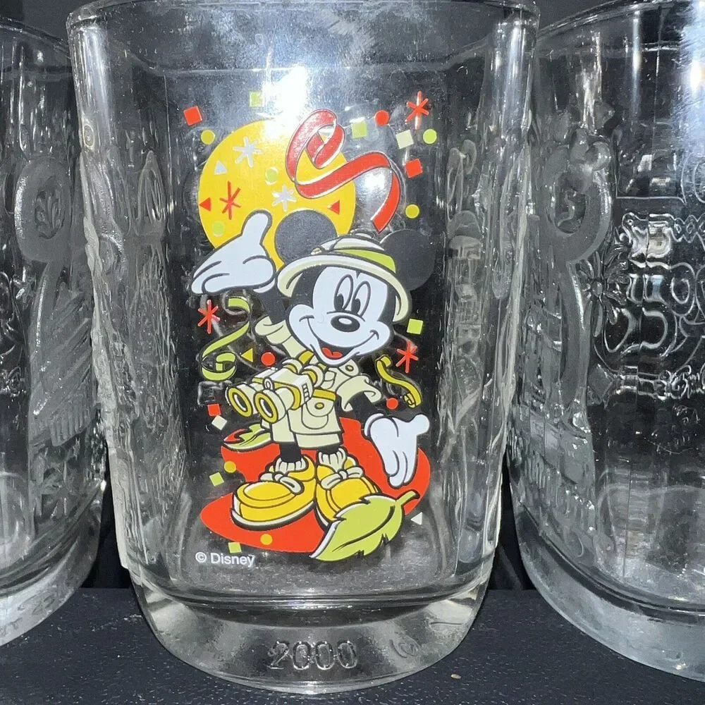 Walt Disney McDonalds 2000 All 4 Square Glasses Tumblers Complete Parks Vintage